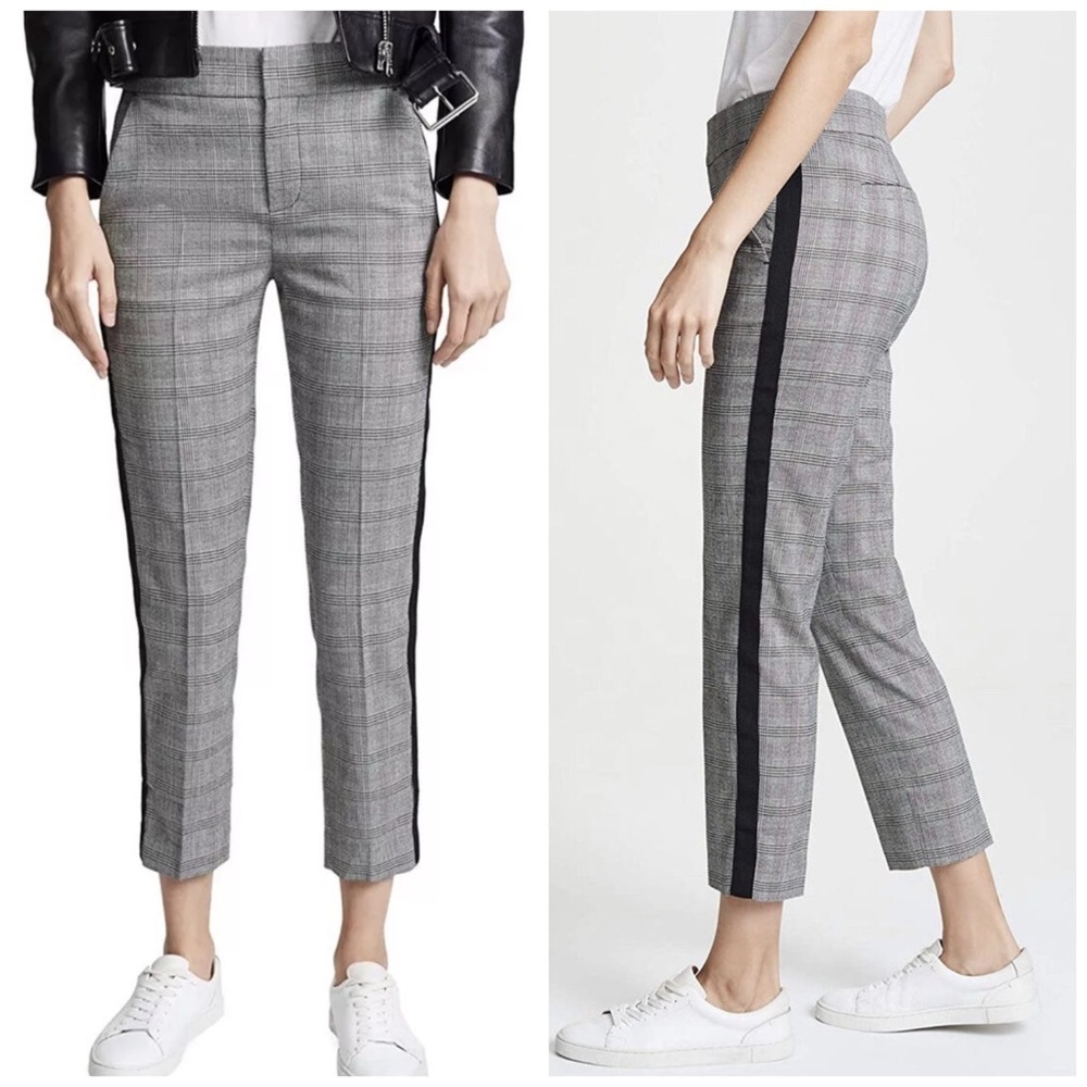 Joie- Kenadia Gray Plaid Cropped Side Stripe Pants Size 6